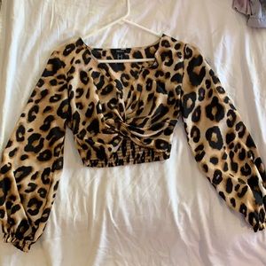 Leopard Print Twist-Front Crop Top